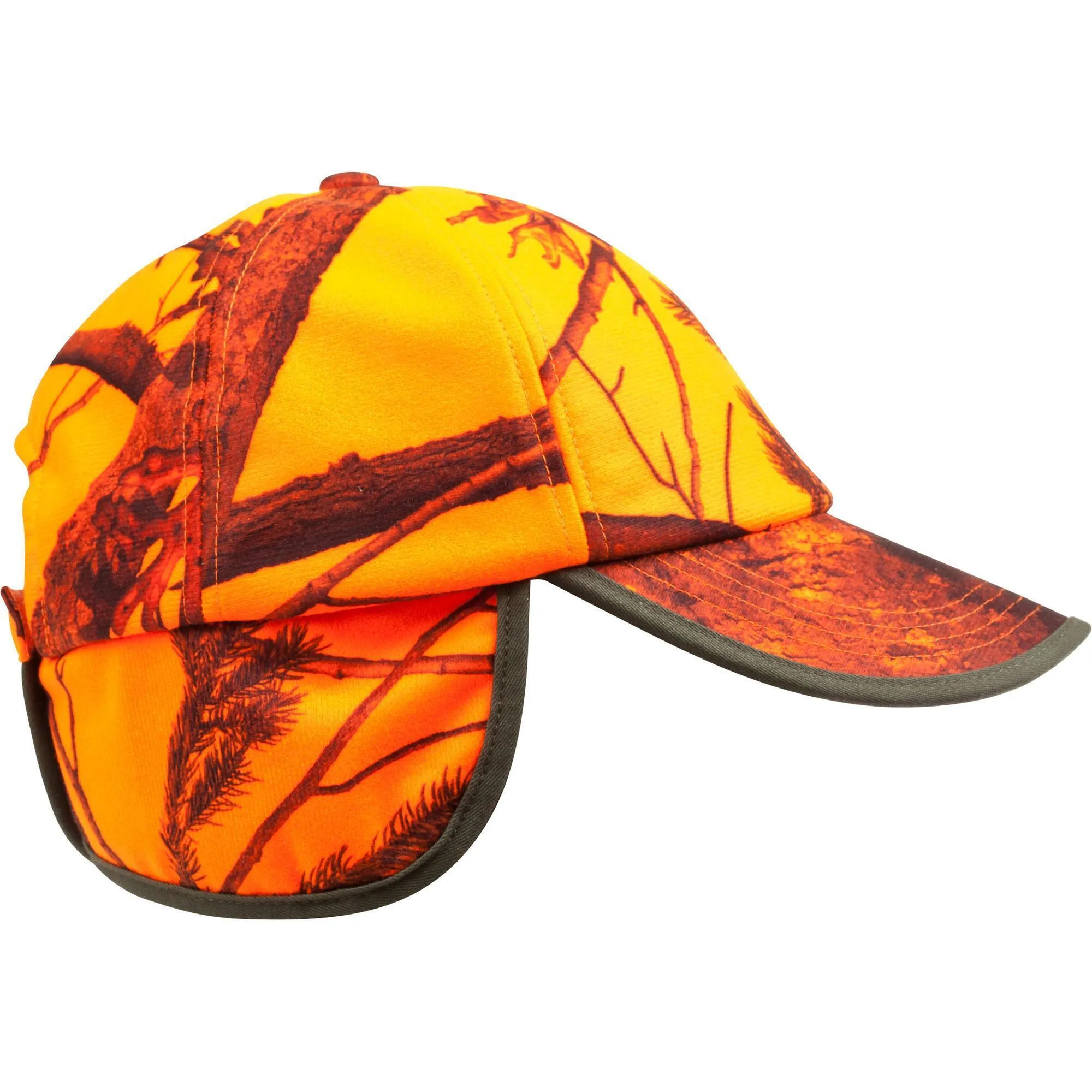 Hunting cap with earflaps camouflage orange SOLOGNAC, neon orange psa