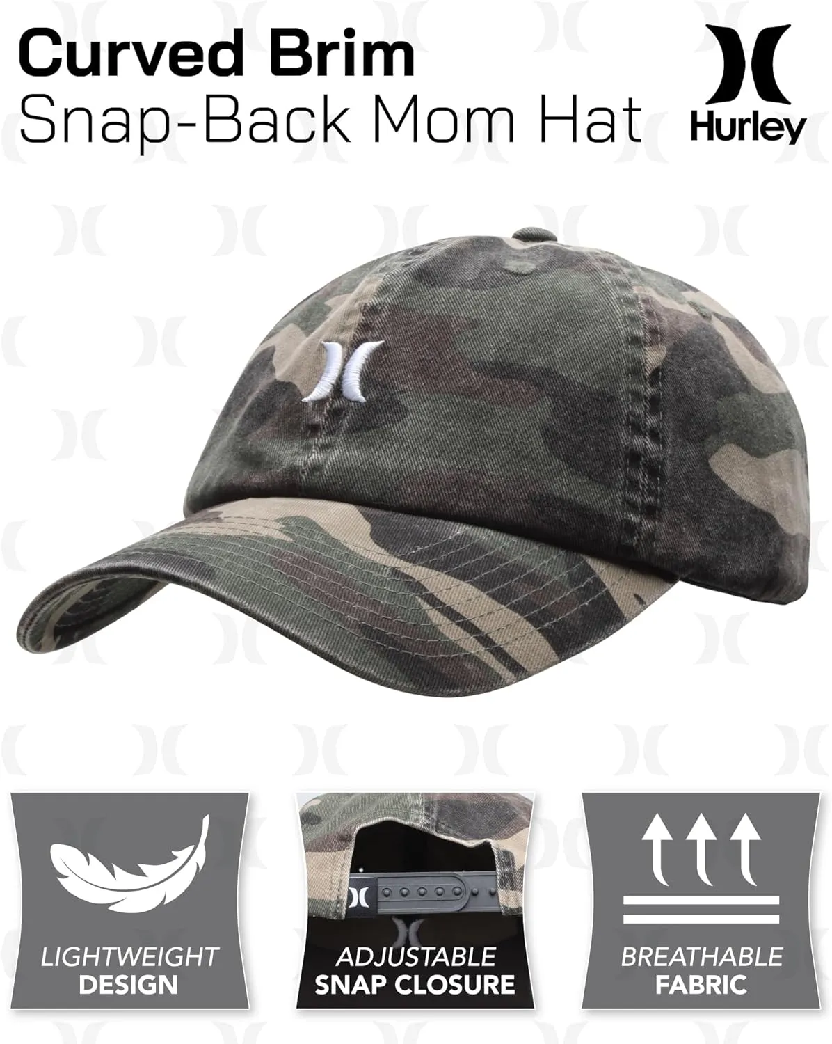 Hurley Women's Baseball Cap - Curved Brim Mom Iconic Trucker Hats for Women
