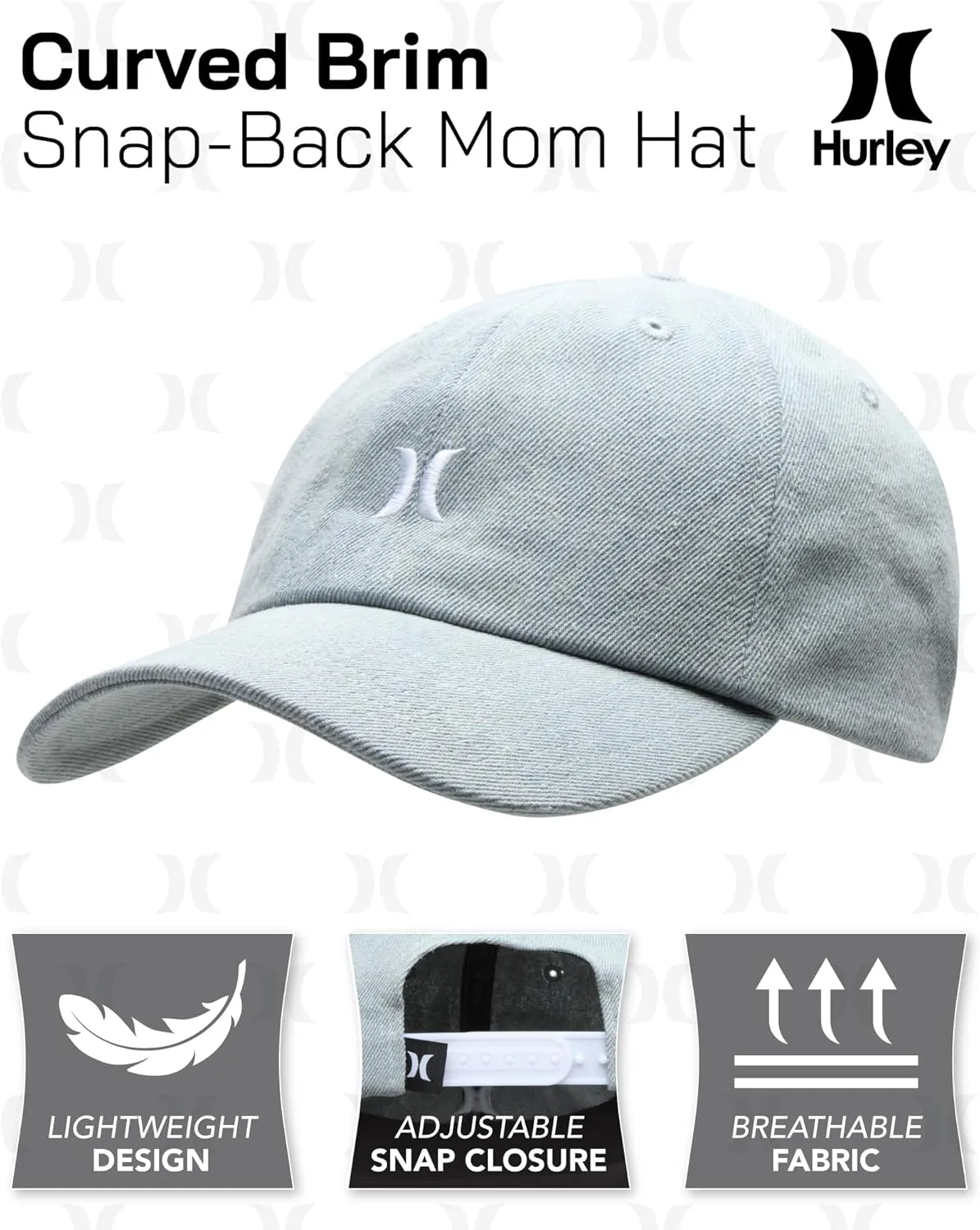 Hurley Women's Baseball Cap - Curved Brim Mom Iconic Trucker Hats for Women