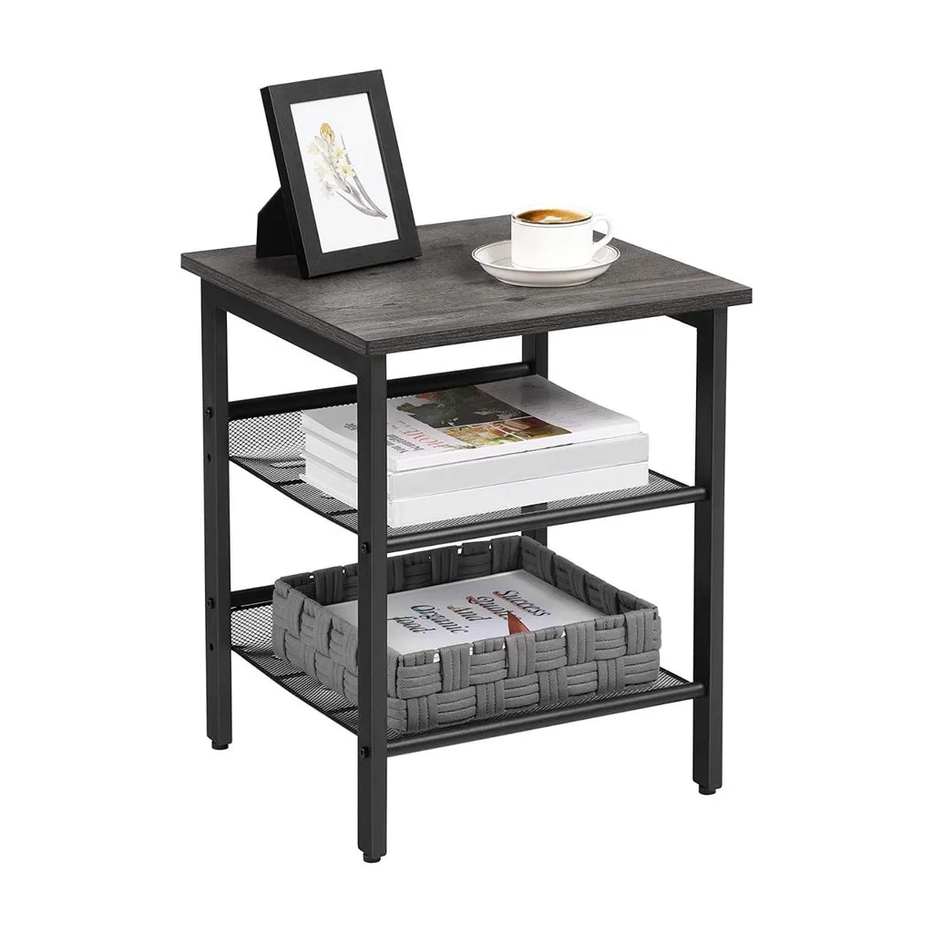 Industrial Charcoal Gray Side Tables, Adjustable Mesh, Set of 2 VASAGLE