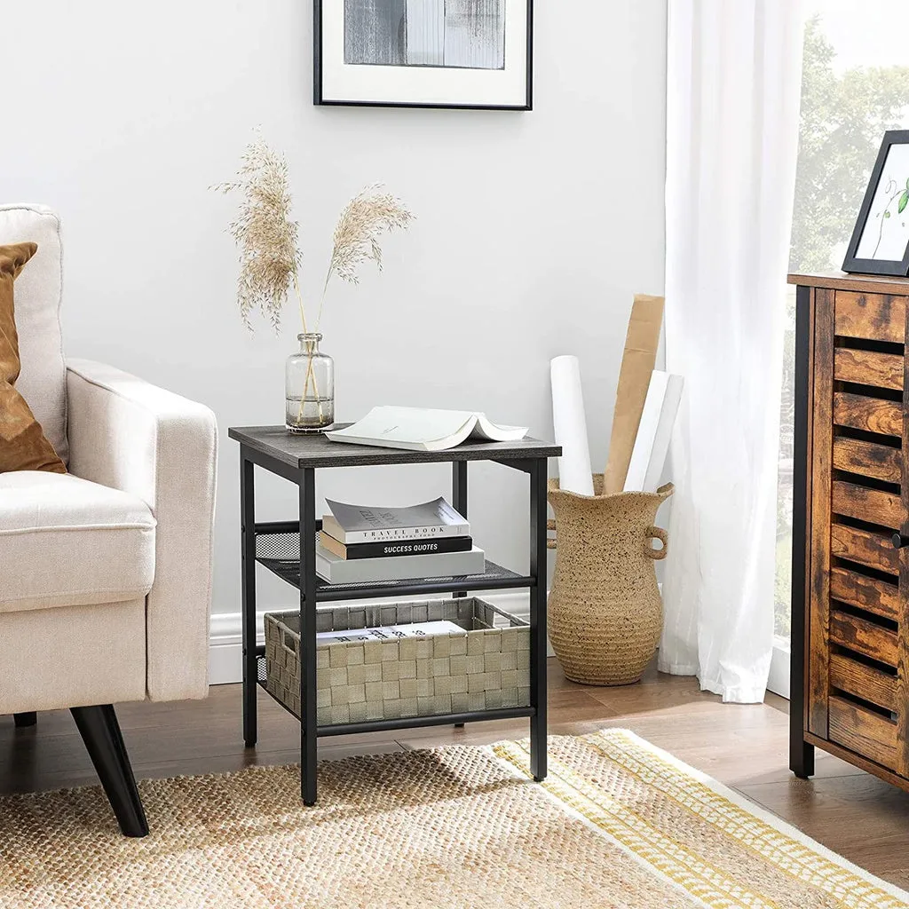 Industrial Charcoal Gray Side Tables, Adjustable Mesh, Set of 2 VASAGLE