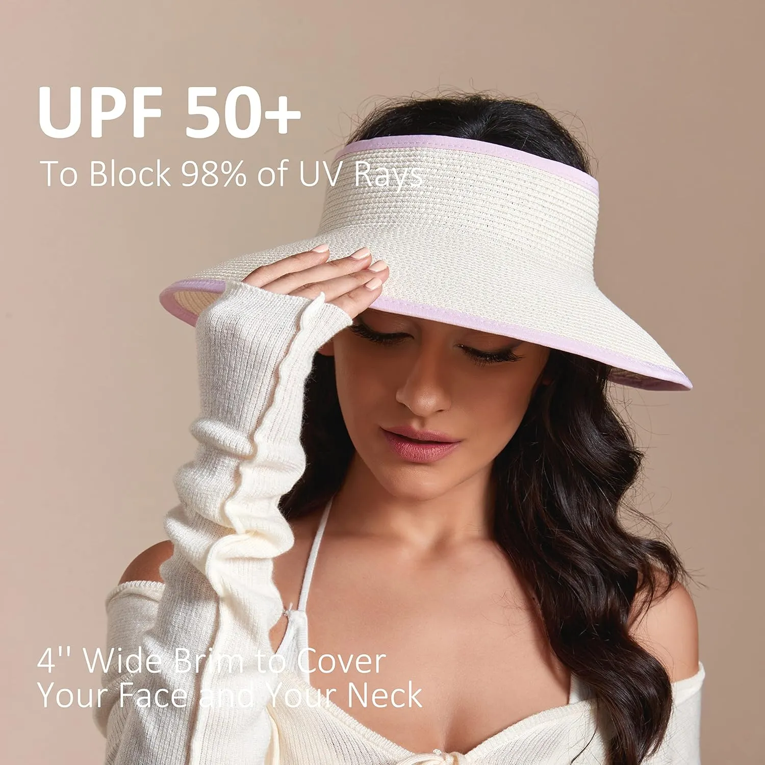 Joywant Sun Visor Hats for Women, Women's Summer Ponytail Foldable Straw Beach Hat with UPF 50 
