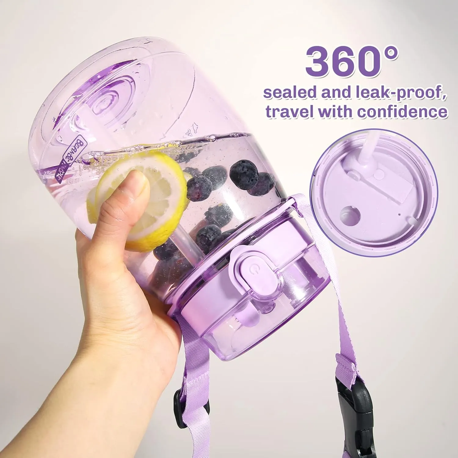 Kawaii Water Bottle with Straw 45oz with Two Ways to Dinking Modern Cute Water Jug With Strap for Women/Teen Girl/School, Purple