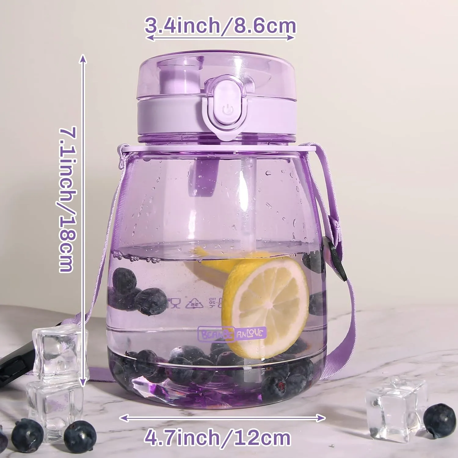 Kawaii Water Bottle with Straw 45oz with Two Ways to Dinking Modern Cute Water Jug With Strap for Women/Teen Girl/School, Purple