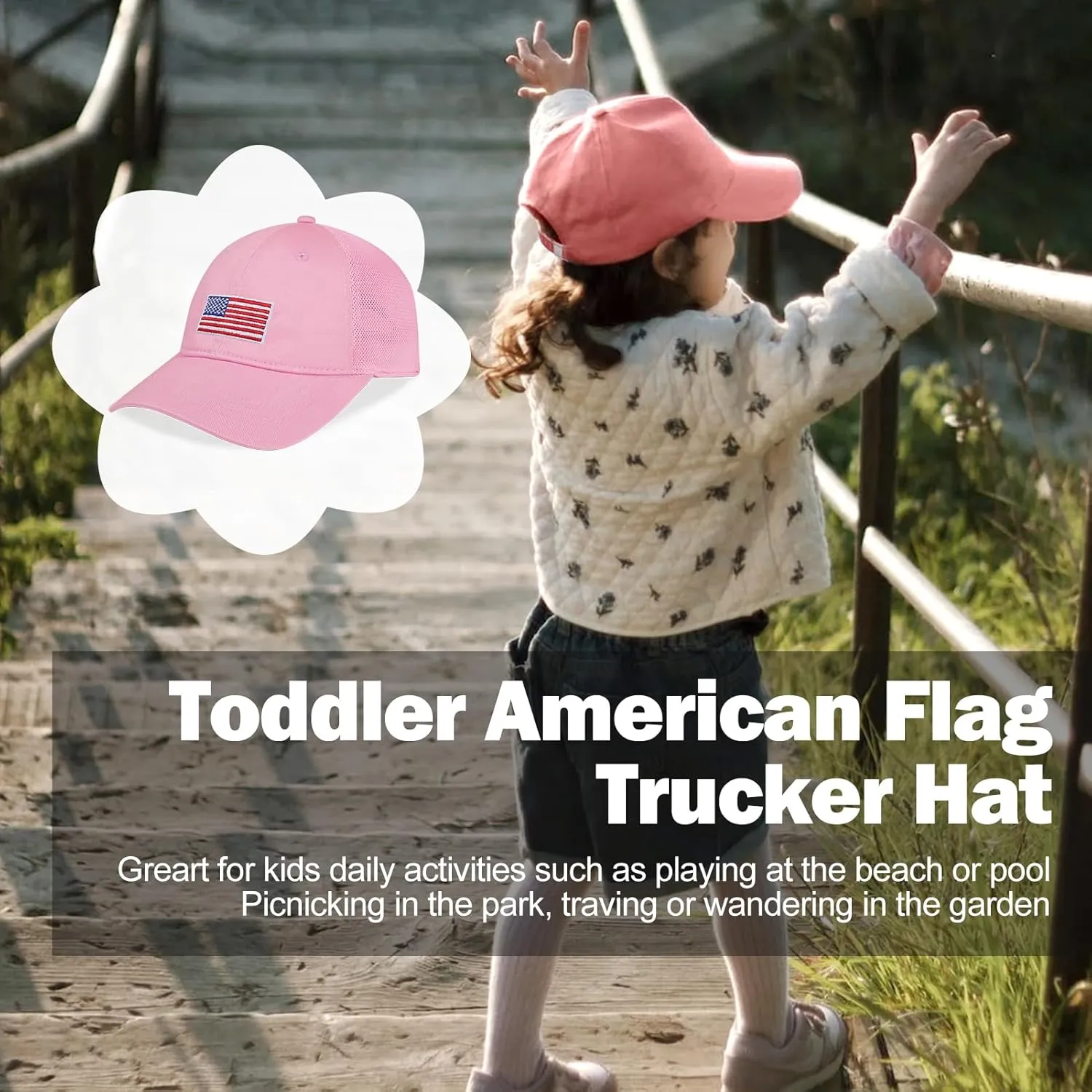 Kids American Flag Baseball Cap Boys Girls Mesh Baseball Hat, Toddler Embroidery Trucker Hat for Age 3-14 Years