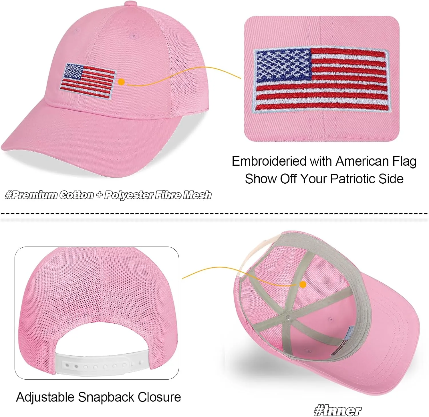 Kids American Flag Baseball Cap Boys Girls Mesh Baseball Hat, Toddler Embroidery Trucker Hat for Age 3-14 Years
