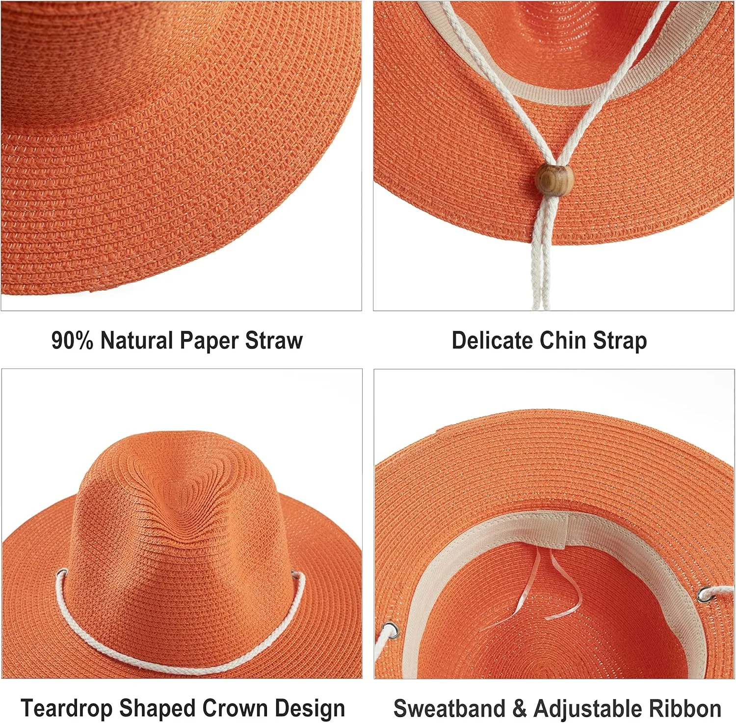 Koreshion Women Straw Fedora Hat Summer Panama Beach Sun Hats UV UPF50  Cap