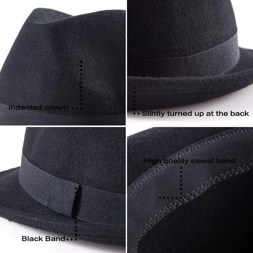 LADYBRO Straw Trilby Fedora Hat for Men 1920s Short Brim Wool Felt Panama Cap 7 1/4