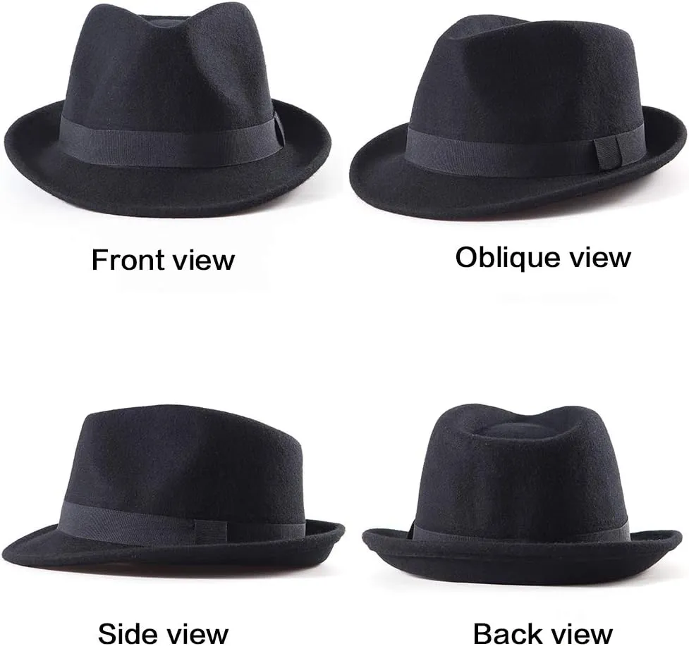 LADYBRO Straw Trilby Fedora Hat for Men 1920s Short Brim Wool Felt Panama Cap 7 1/4