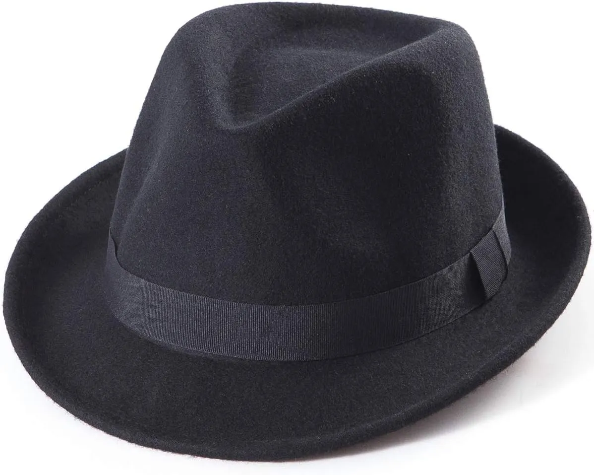 LADYBRO Straw Trilby Fedora Hat for Men 1920s Short Brim Wool Felt Panama Cap 7 1/4