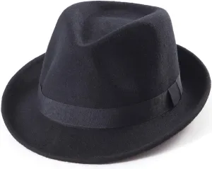 LADYBRO Straw Trilby Fedora Hat for Men 1920s Short Brim Wool Felt Panama Cap 7 1/4