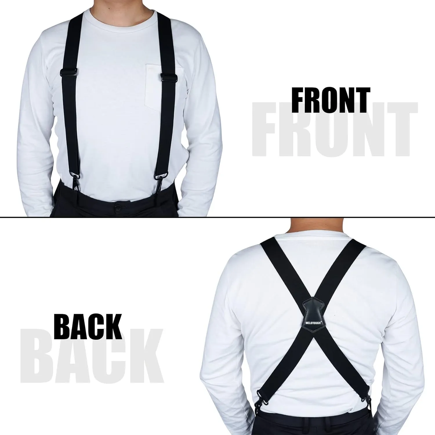 MELOTOUGH Men's Suspender 1.5/2 Inch Wide Suspenders Full Elastic X Back Suspender with Snap Hooks