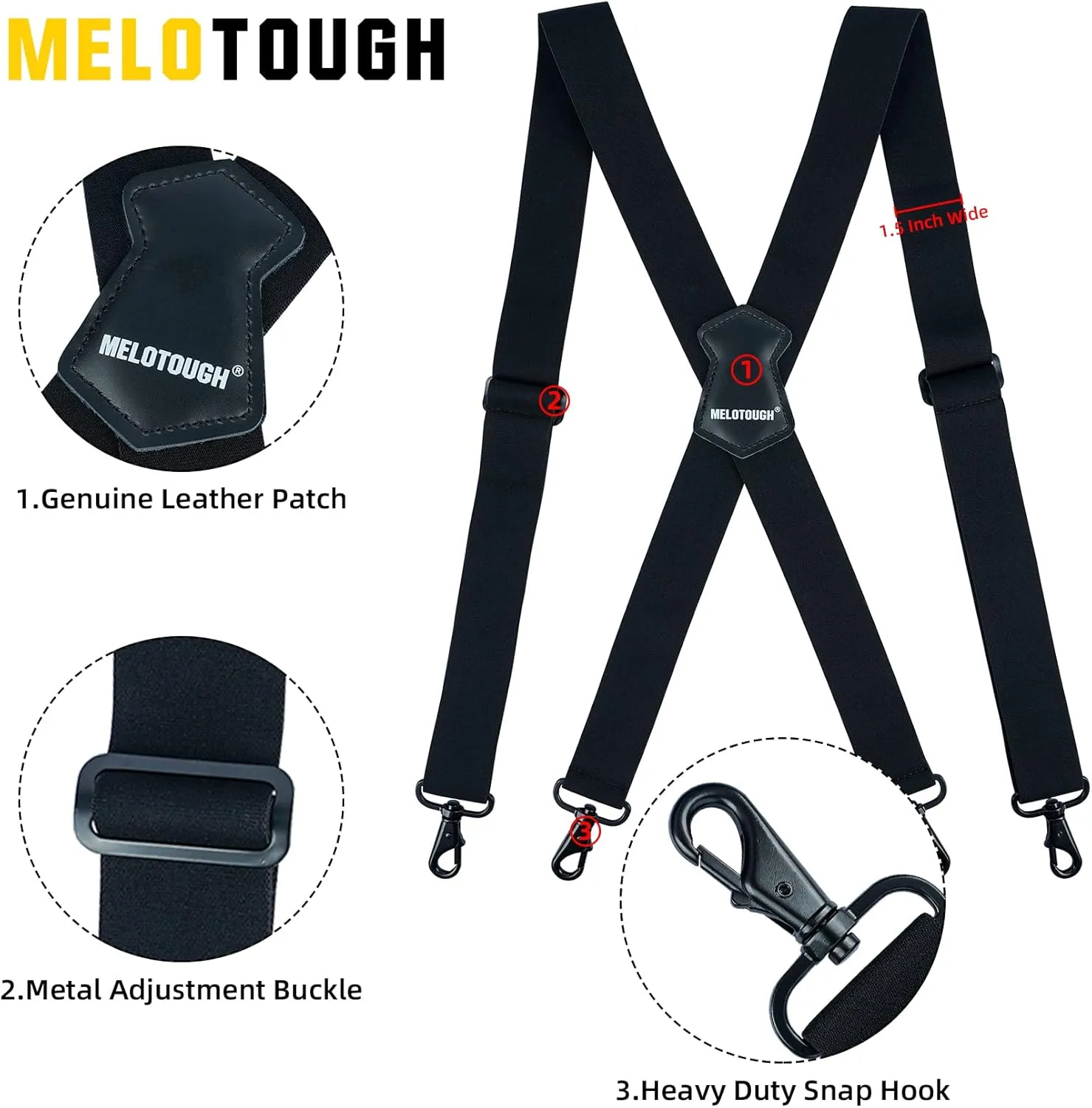 MELOTOUGH Men's Suspender 1.5/2 Inch Wide Suspenders Full Elastic X Back Suspender with Snap Hooks