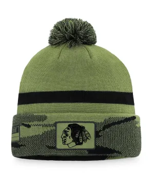 Men's Chicago Blackhawks Military Style Camouflage Knitted Hat with Cuffs and Pom Pom Fanatics
