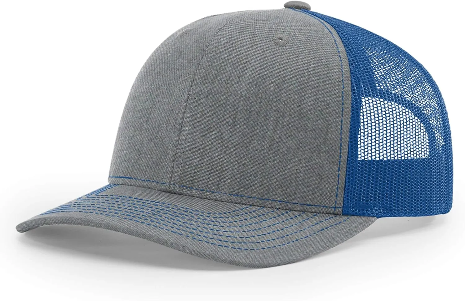 Richardson Unisex 112 Trucker Adjustable Snapback Baseball Cap, Split Heather Grey/Royal, One Size Fits Most