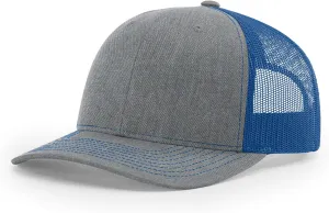 Richardson Unisex 112 Trucker Adjustable Snapback Baseball Cap, Split Heather Grey/Royal, One Size Fits Most