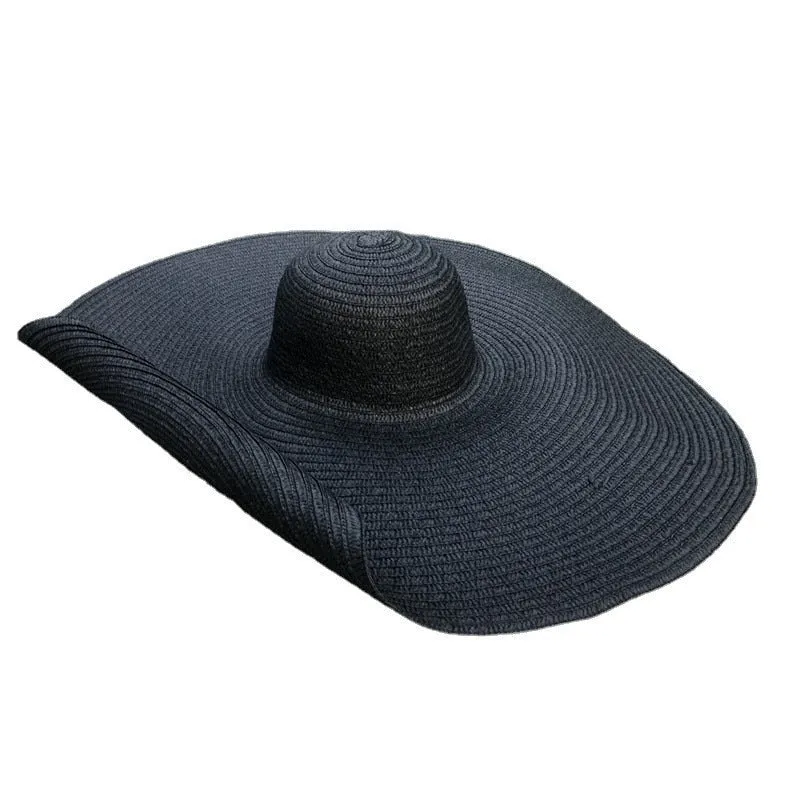 Simple Large Foldable 25cm Wide Brim Floppy Straw Hat For Women Girl Uv Protection Sun Hat Female Holiday Beach Panama Shade Cap