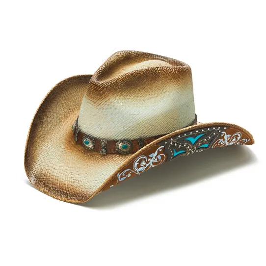 Stampede Women's Western Straw Cowboy Hat - Desperado Jewel Turquiose
