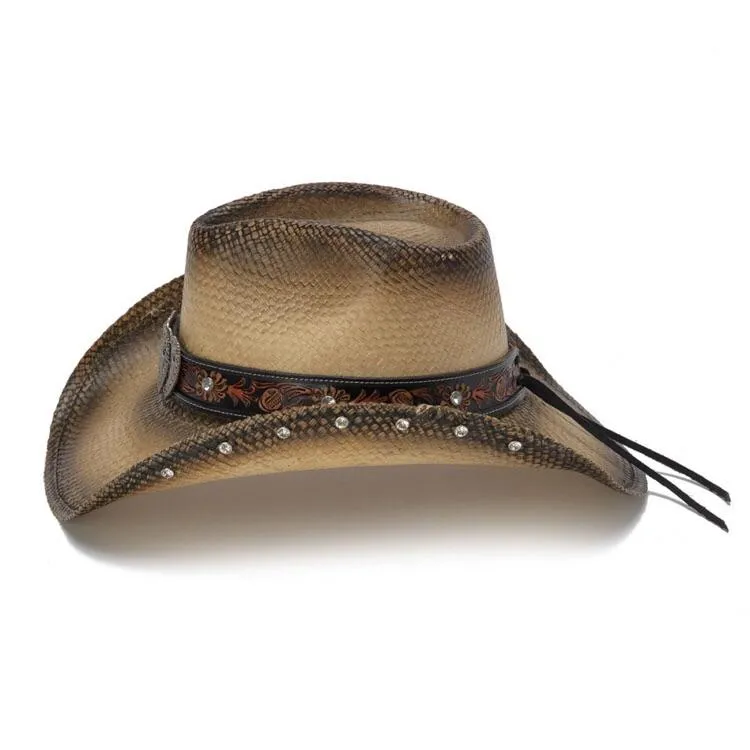 Stampede Women's Western Straw Cowboy Hat - The Triple Heart Tea Stained