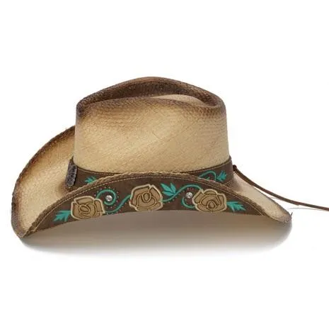 Stampede Women's Western Straw Hat - Faith with Inlaid Flowers and Rhinestones