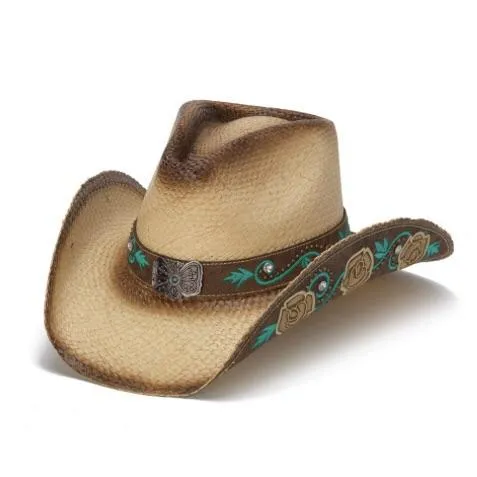Stampede Women's Western Straw Hat - Faith with Inlaid Flowers and Rhinestones