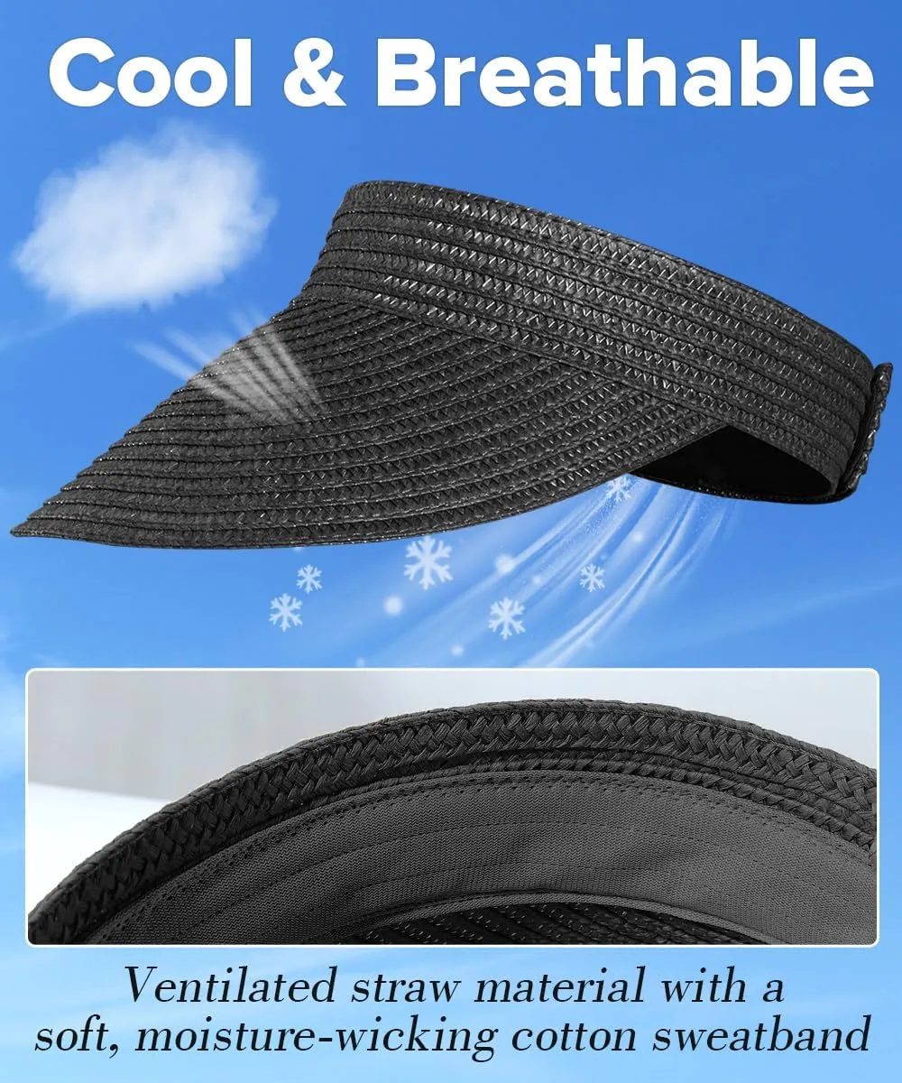 Sun Visor Hats for Women,Beach Sun Hats UPF50  UV Protection Straw Sun Beach Visor Summer Hats Packable