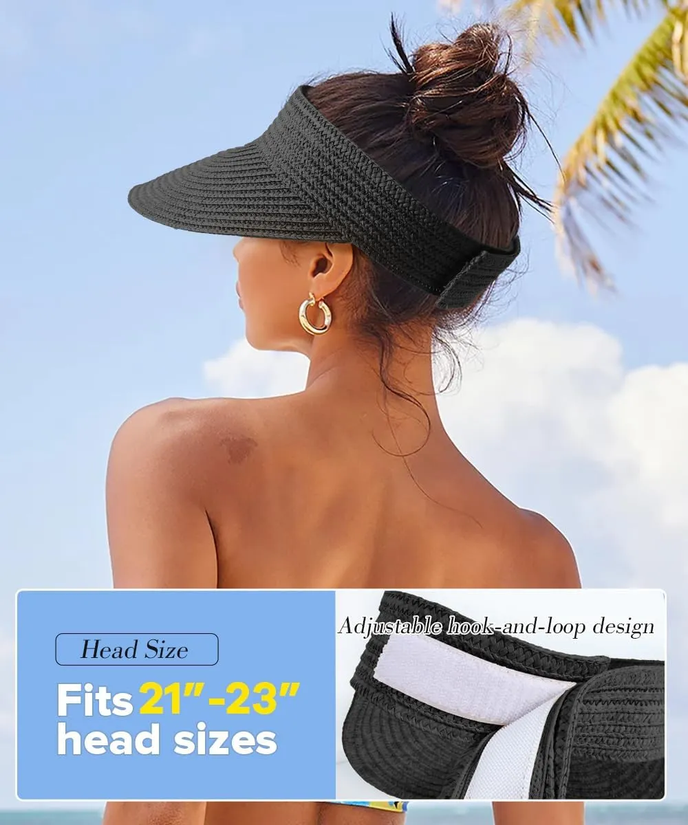 Sun Visor Hats for Women,Beach Sun Hats UPF50  UV Protection Straw Sun Beach Visor Summer Hats Packable