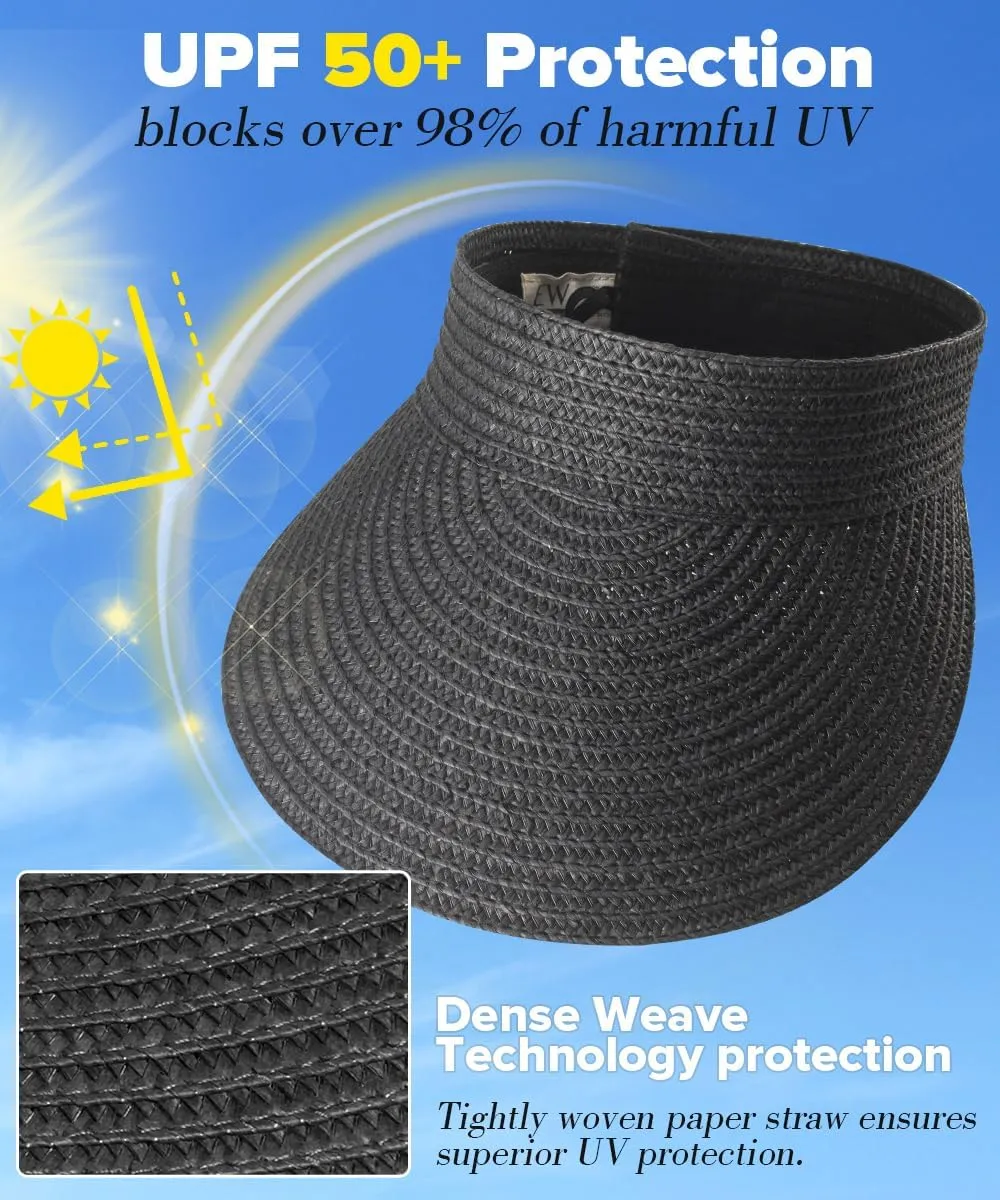 Sun Visor Hats for Women,Beach Sun Hats UPF50  UV Protection Straw Sun Beach Visor Summer Hats Packable