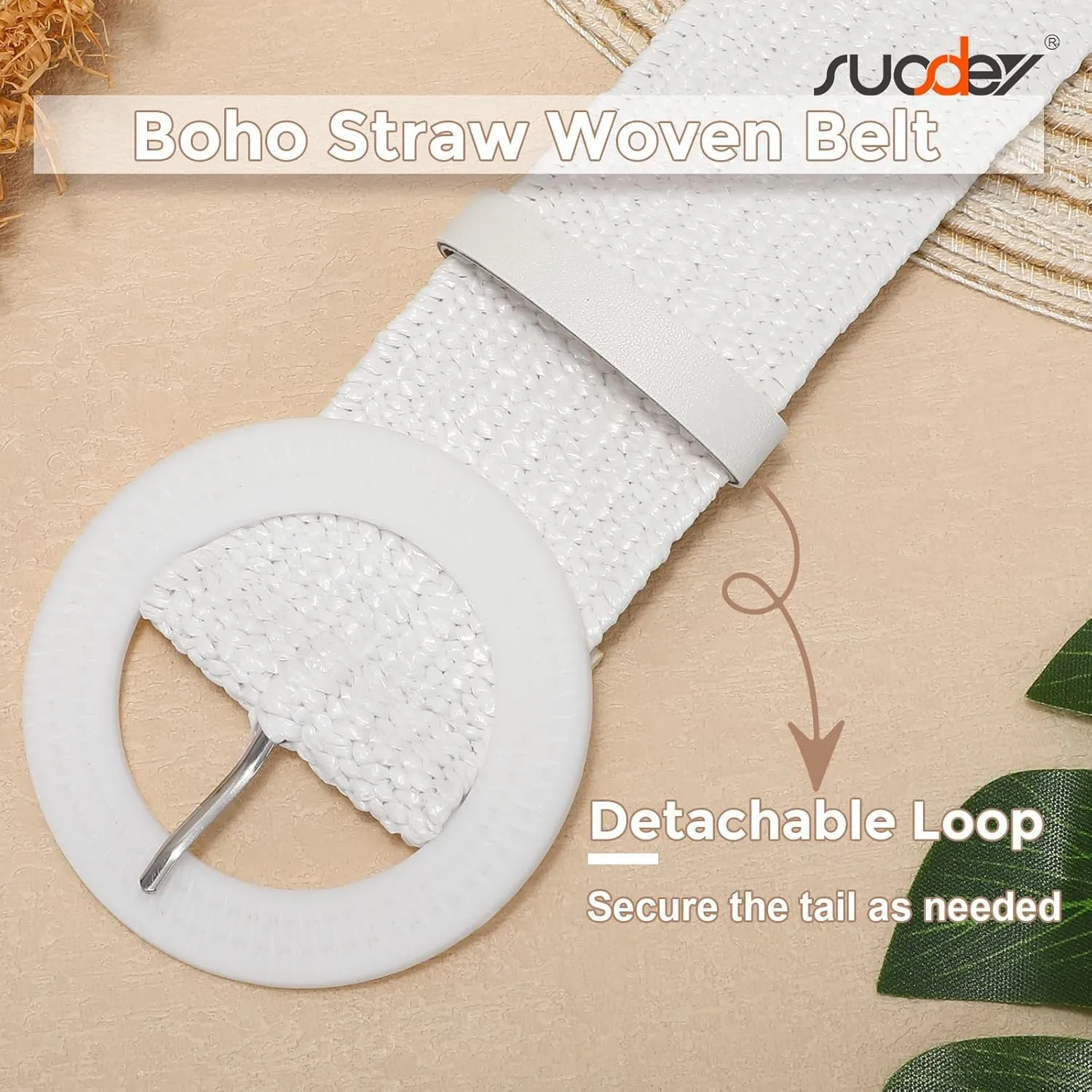 SUOSDEY Straw Woven stretchy Waist Belt for Women Dresses,Wide Boho Braided Elastic Belt with Round Buckle