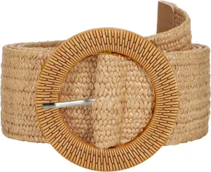 SUOSDEY Straw Woven stretchy Waist Belt for Women Dresses,Wide Boho Braided Elastic Belt with Round Buckle