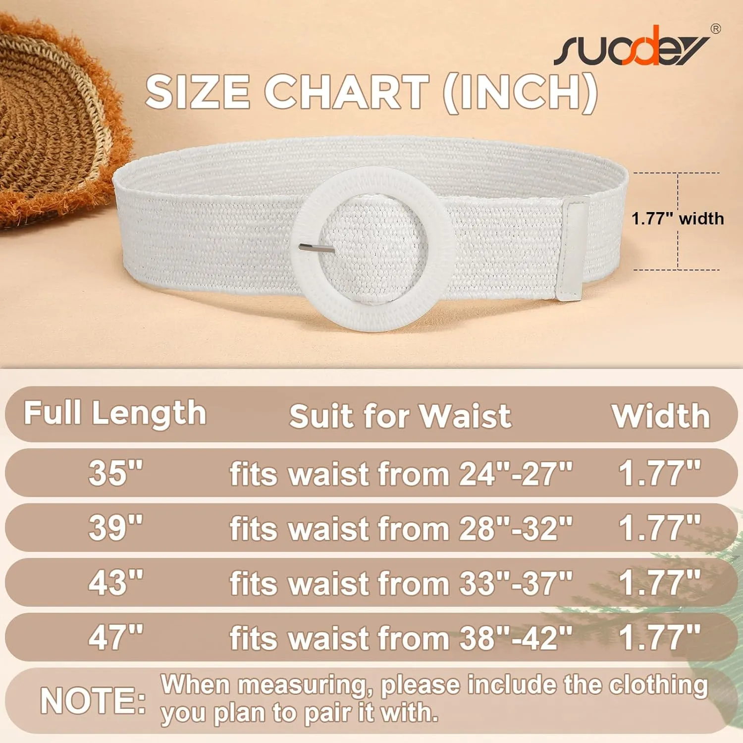 SUOSDEY Straw Woven stretchy Waist Belt for Women Dresses,Wide Boho Braided Elastic Belt with Round Buckle