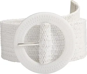 SUOSDEY Straw Woven stretchy Waist Belt for Women Dresses,Wide Boho Braided Elastic Belt with Round Buckle