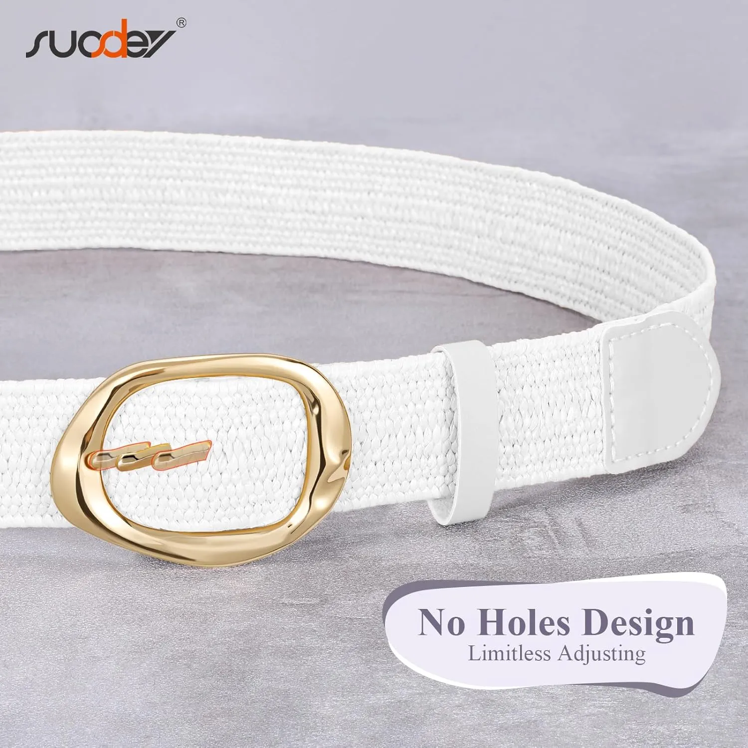 SUOSDEY Women Straw Woven Elastic Belt for Dresses,Boho Rattan Braided Stretch Ladies Waist Belt with Gold Buckle