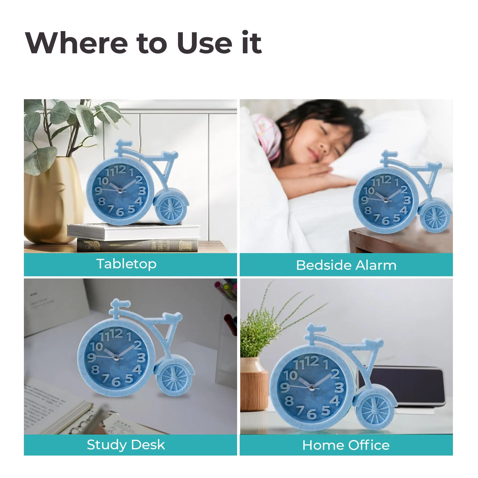 The Better Home Alarm Clock (13cm) |Loud Alarm Clock for Heavy Sleepers |Mini Alarm Clock for Kids |Alarm Clock for Bedroom Cycle Shaped Table Clock for Study Table - Blue