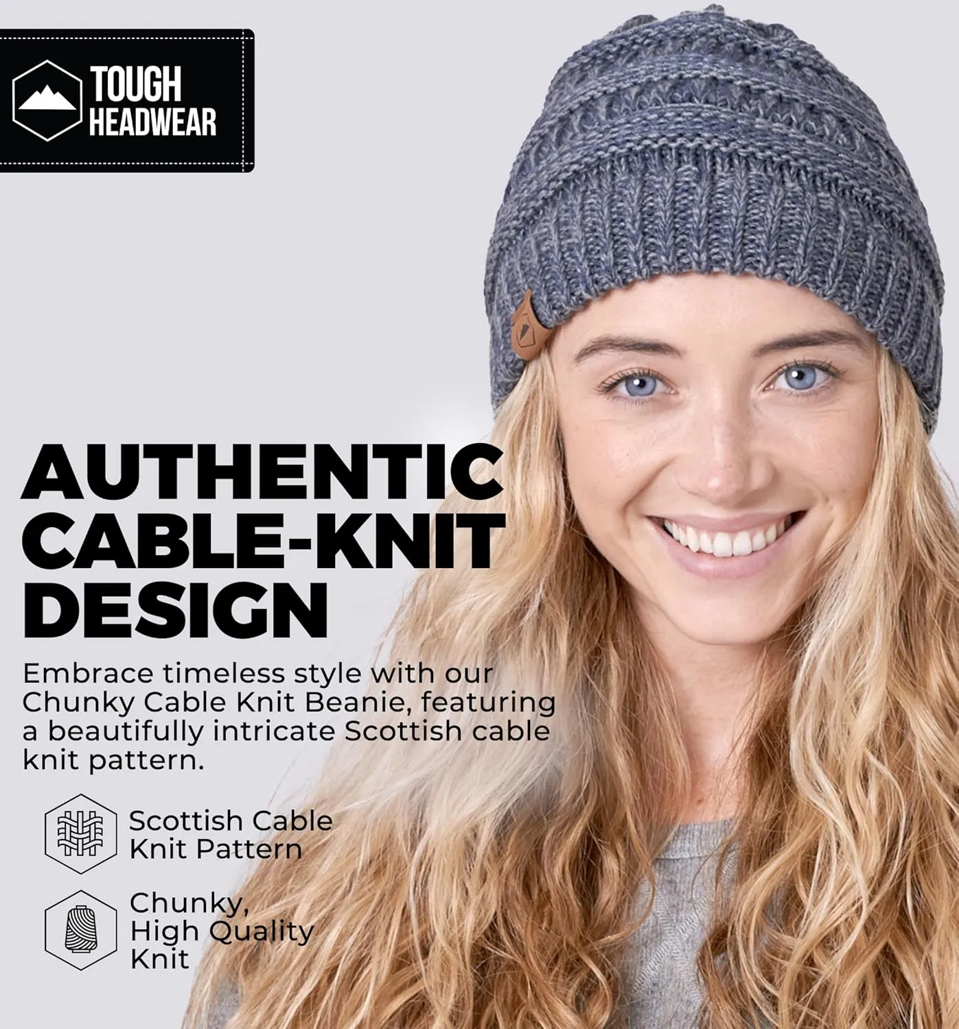 Tough Headwear Womens Winter Hat - Warm Chunky Cable Knit Beanies - Winter Beanie Hats for Women Cold Weather - Beanies Women