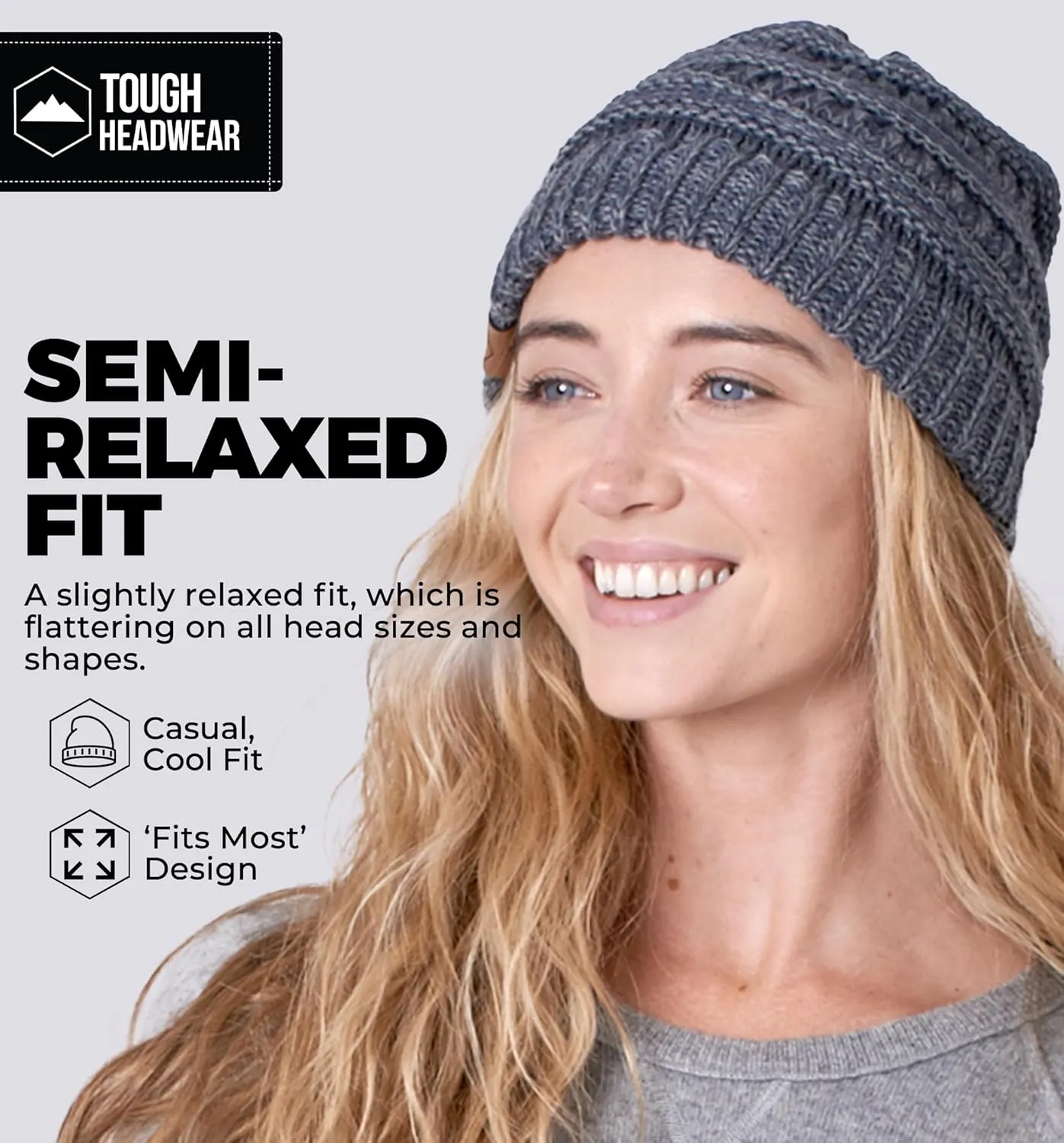 Tough Headwear Womens Winter Hat - Warm Chunky Cable Knit Beanies - Winter Beanie Hats for Women Cold Weather - Beanies Women