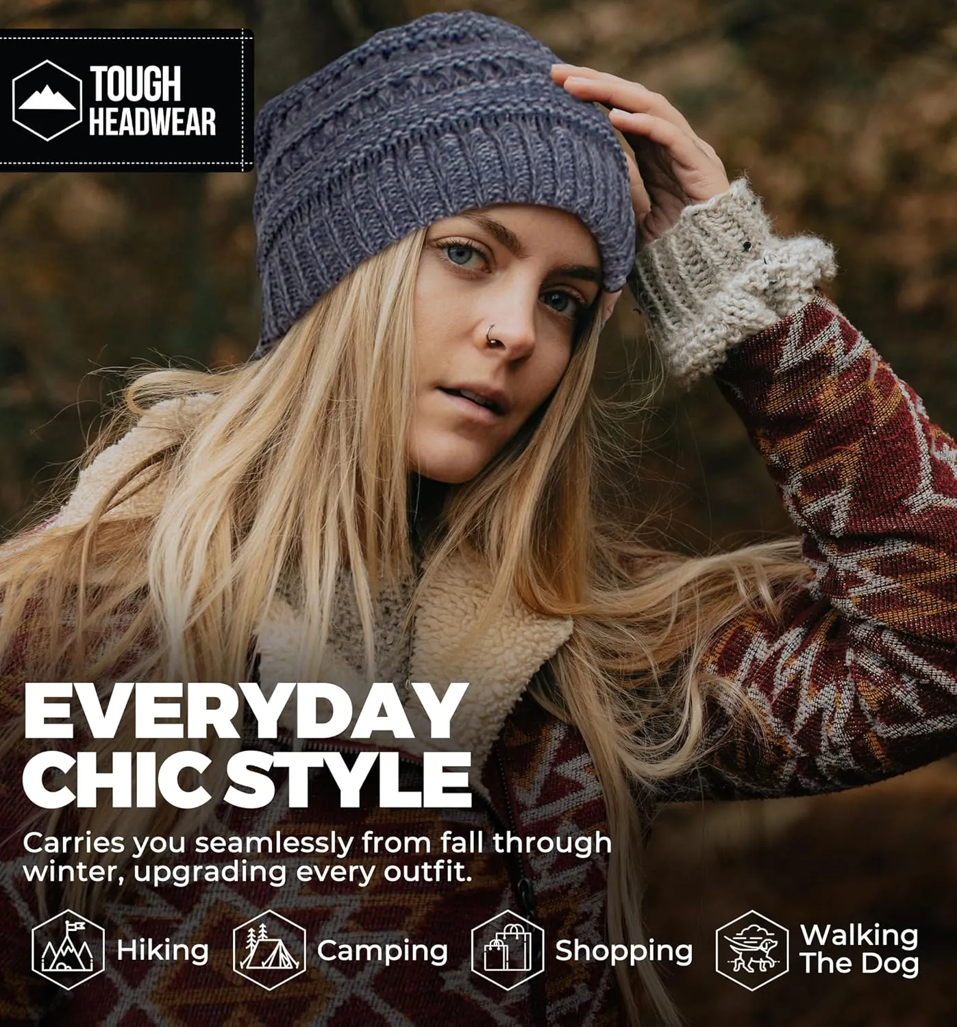 Tough Headwear Womens Winter Hat - Warm Chunky Cable Knit Beanies - Winter Beanie Hats for Women Cold Weather - Beanies Women