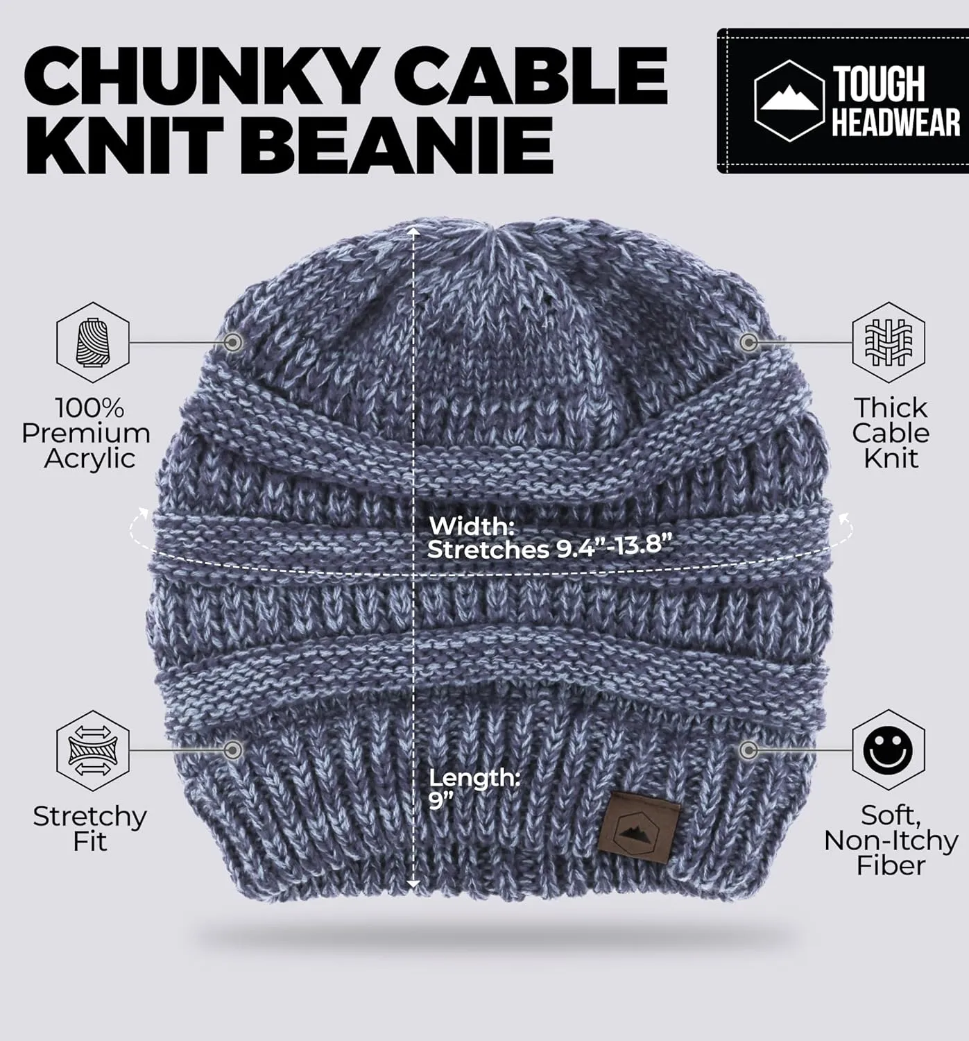 Tough Headwear Womens Winter Hat - Warm Chunky Cable Knit Beanies - Winter Beanie Hats for Women Cold Weather - Beanies Women