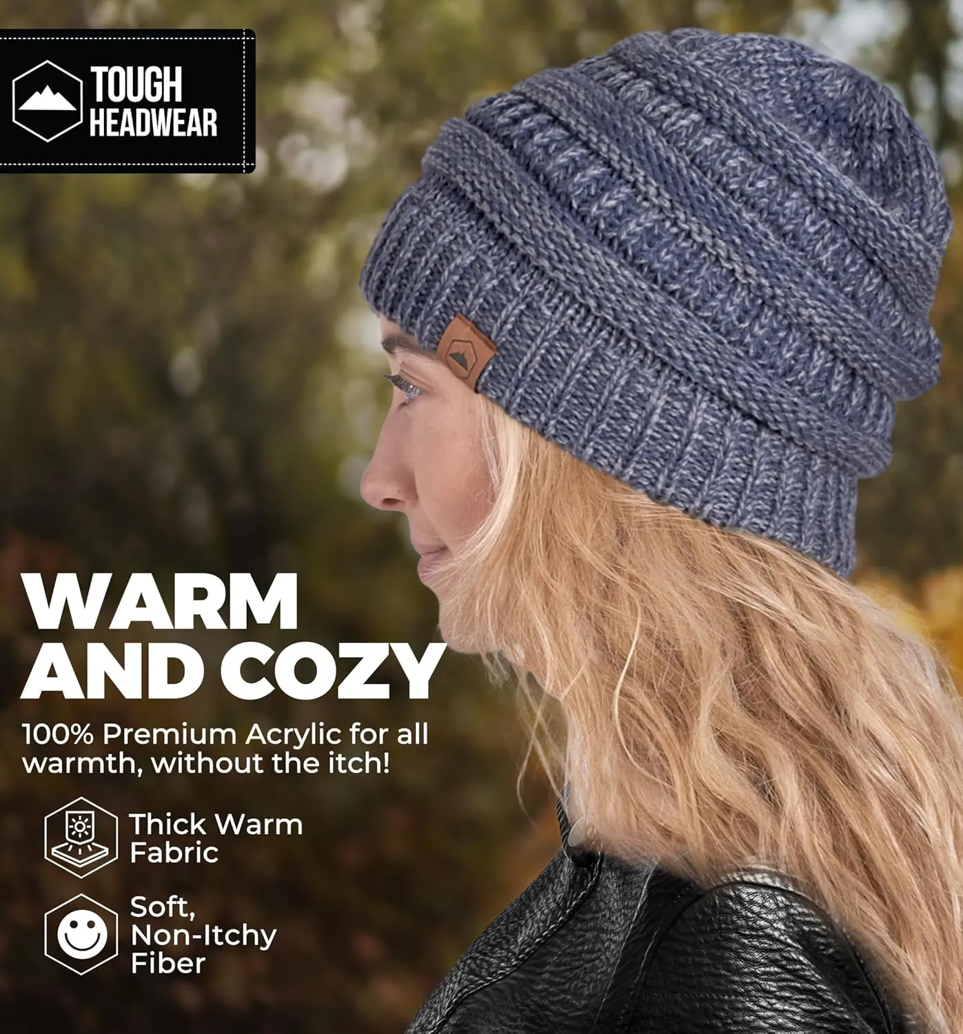 Tough Headwear Womens Winter Hat - Warm Chunky Cable Knit Beanies - Winter Beanie Hats for Women Cold Weather - Beanies Women
