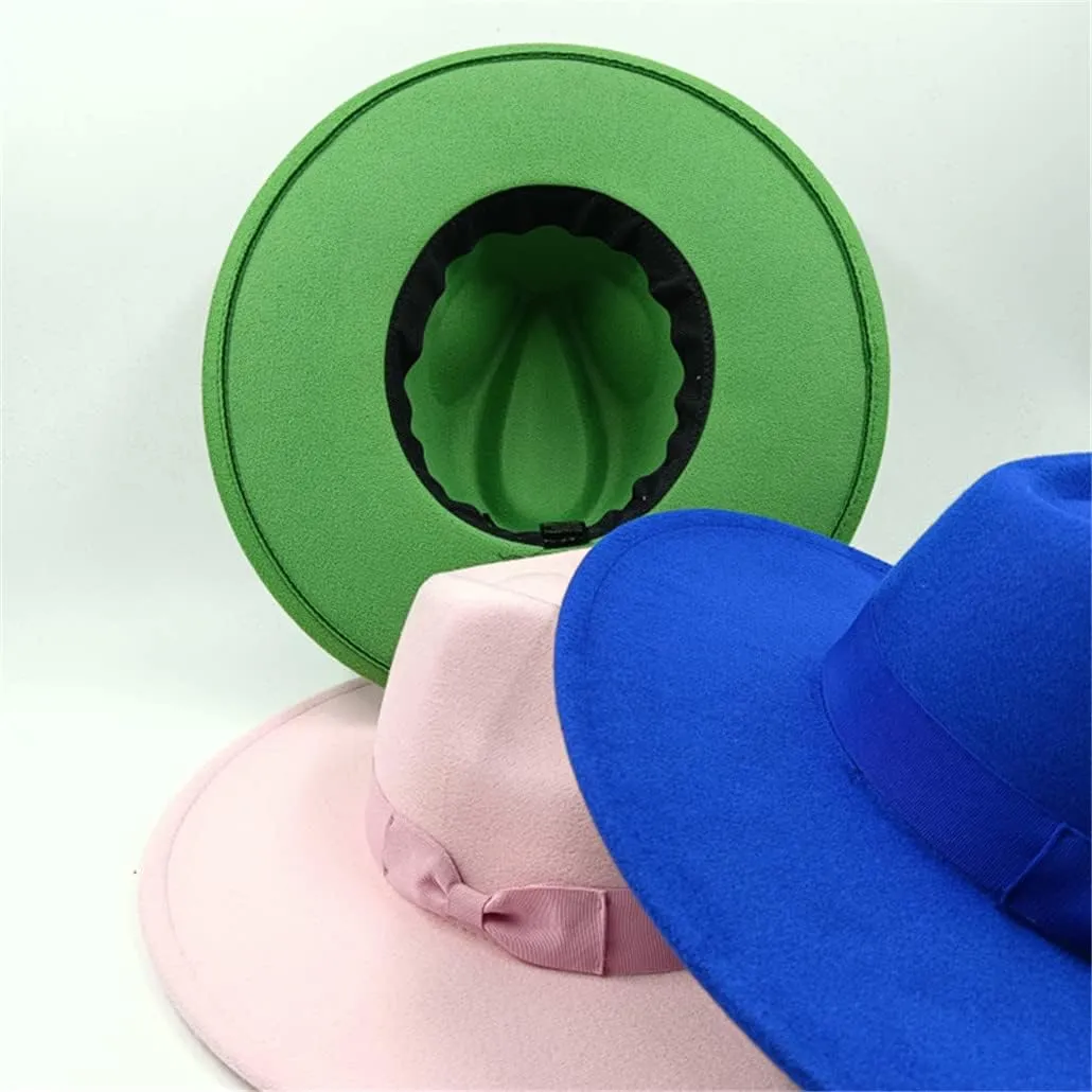 Winter Fedora Hat Top 9.5CM Wide Brim Fedora Man Woman Jazz Hat Yellow Panama Hat,14-56-58cm