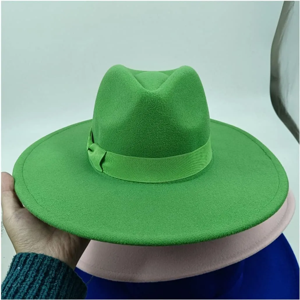 Winter Fedora Hat Top 9.5CM Wide Brim Fedora Man Woman Jazz Hat Yellow Panama Hat,14-56-58cm