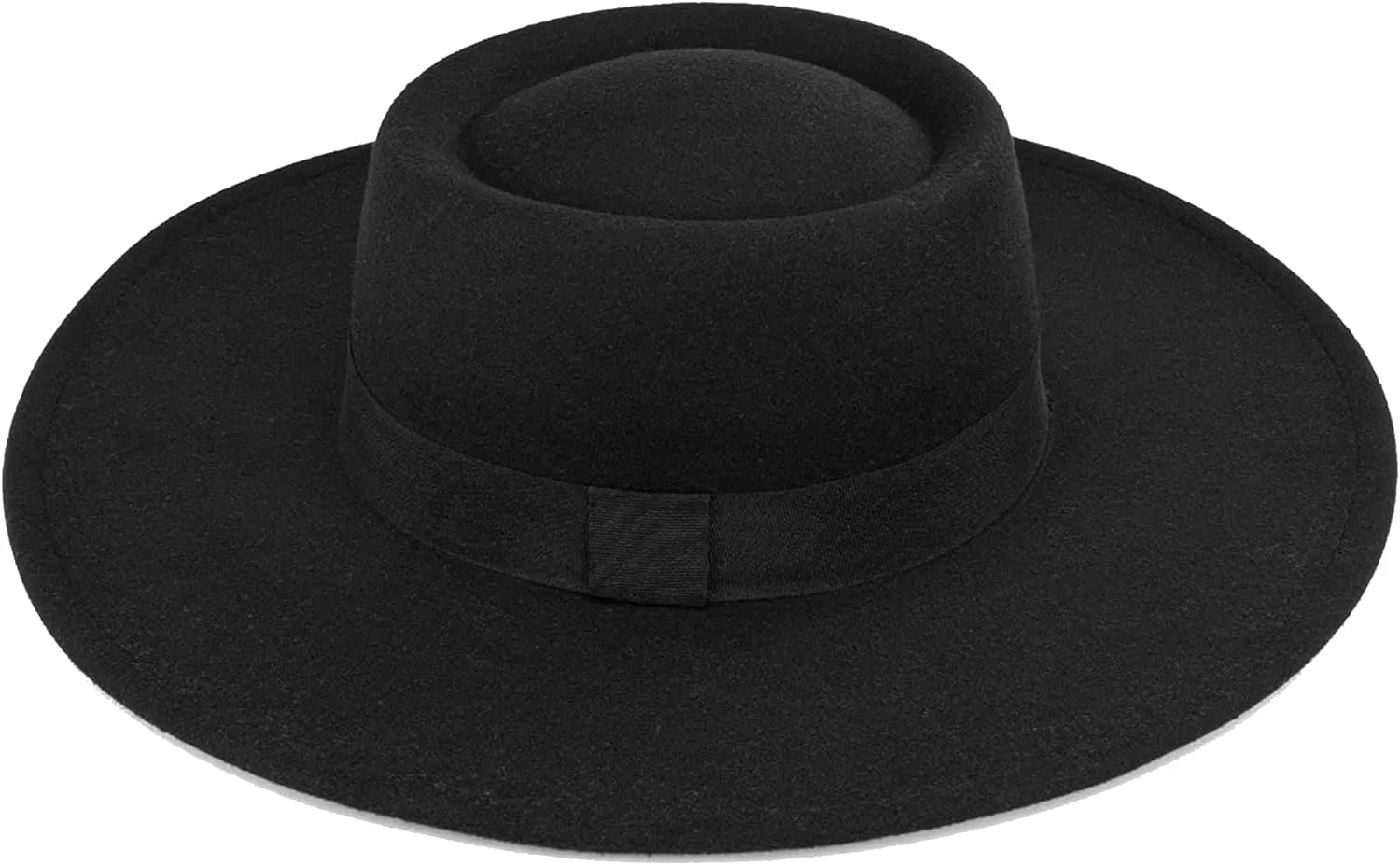Women 3.75in-Large-Brim Felt-Fedora-Hat Flat-Top Derby-Cap Pork-Pie Boater-Hat Flat-Brim Church-Hat Wedding-Party Size:S/M