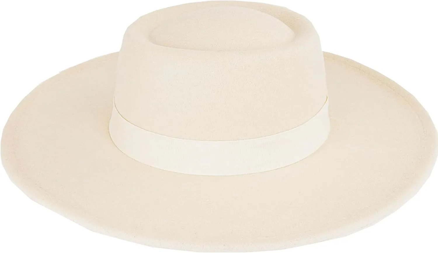 Women 3.75in-Large-Brim Felt-Fedora-Hat Flat-Top Derby-Cap Pork-Pie Boater-Hat Flat-Brim Church-Hat Wedding-Party Size:S/M