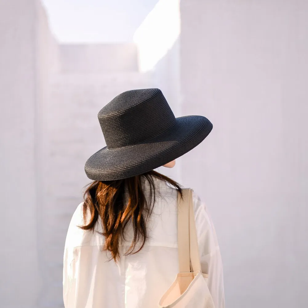 Women Wide Brim Summer Straw Sun Hat Crushable Beach Sun Hat for Ladies Travel Solid Plain Curved Brim