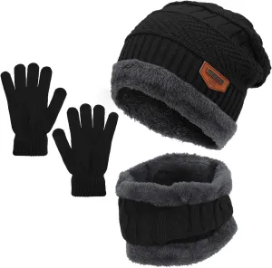 Zando Beanie Hats Fleece Neck Warmer Set Thick Fleece Lined Touch Screen Gloves Winter Hats Men Women